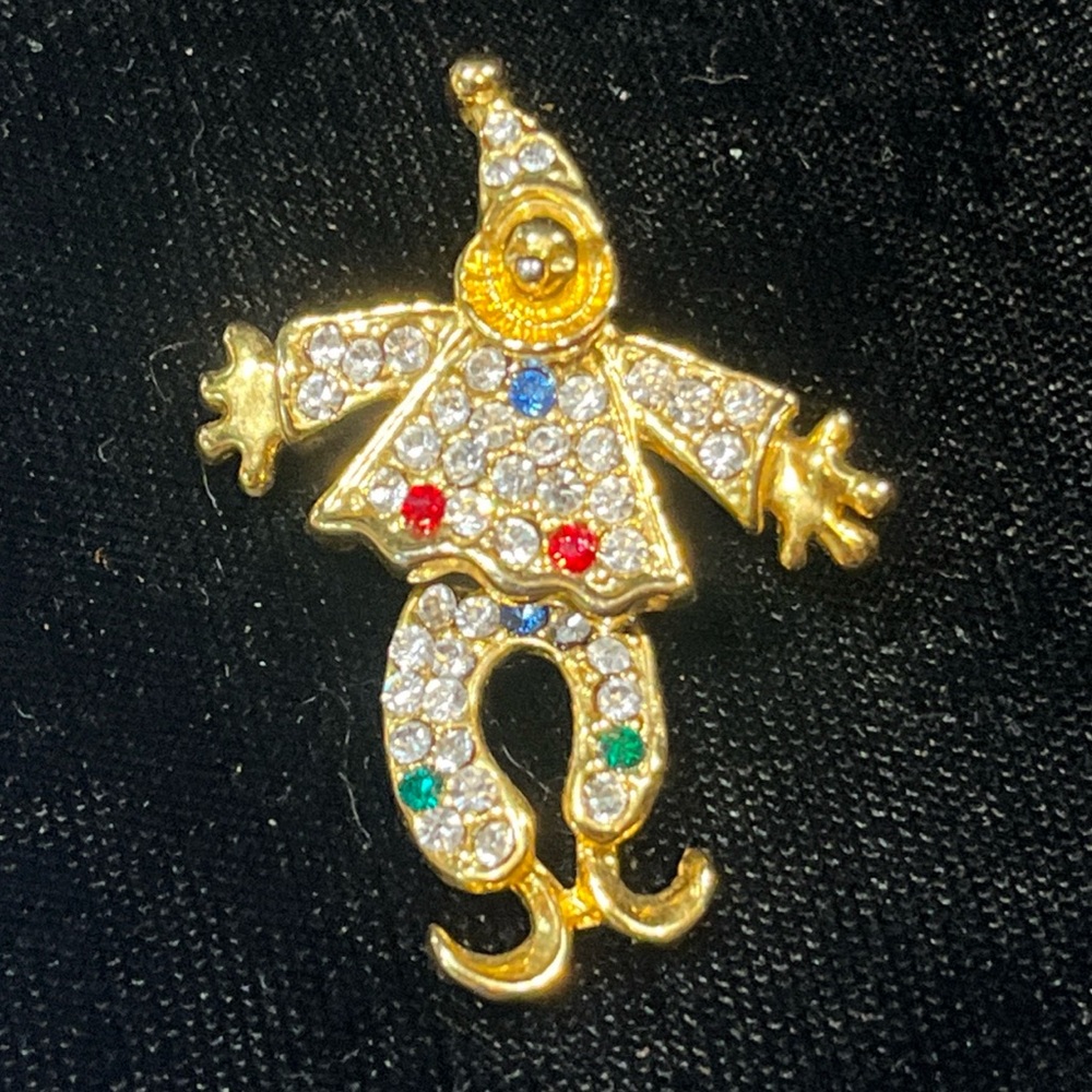 Jester Circus Clown Jointed Rhinestone Lapel Vintage Small Pin Brooch Jewelry